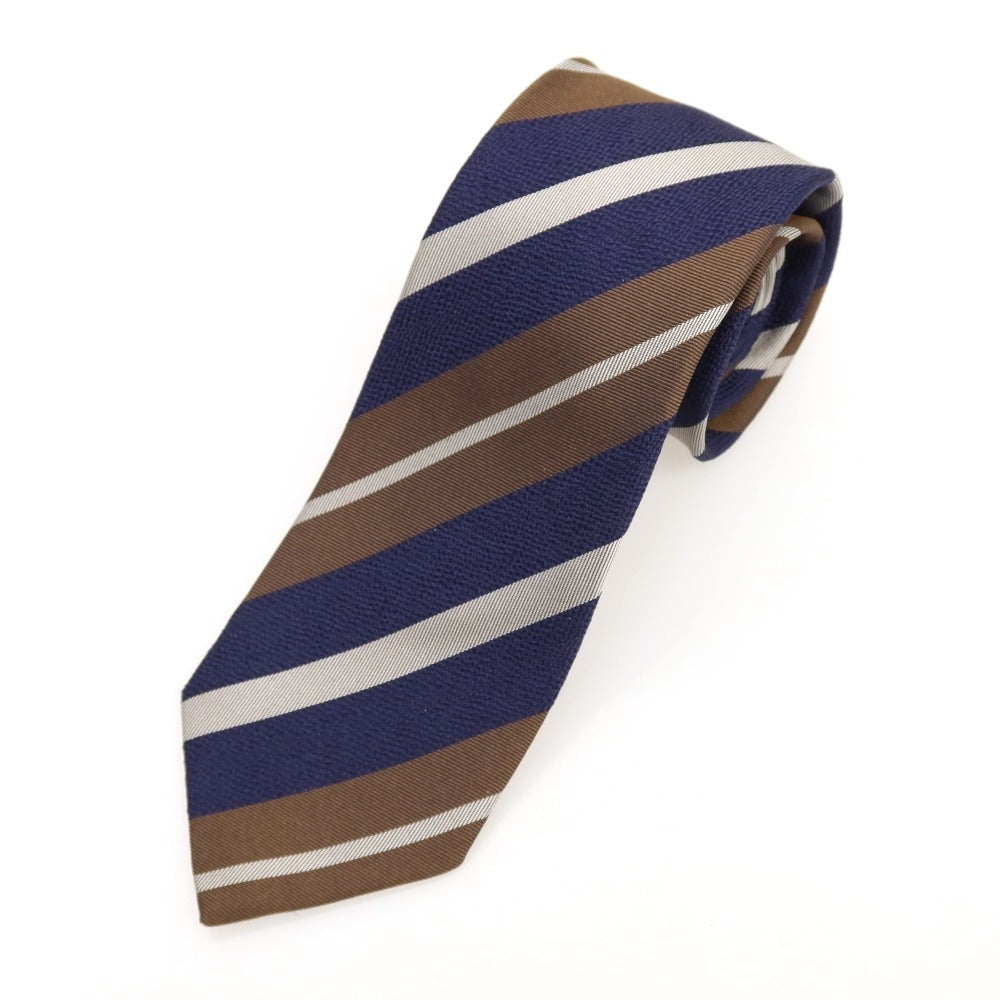 [Used] Nano Universe Striped Tri-Fold Silk Tie Navy x Brown [Condition Rank B] [Men&