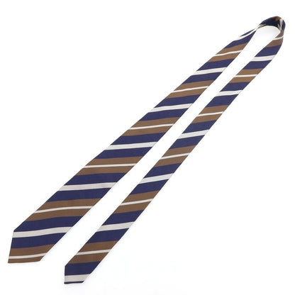 [Used] Nano Universe Striped Tri-Fold Silk Tie Navy x Brown [Condition Rank B] [Men&