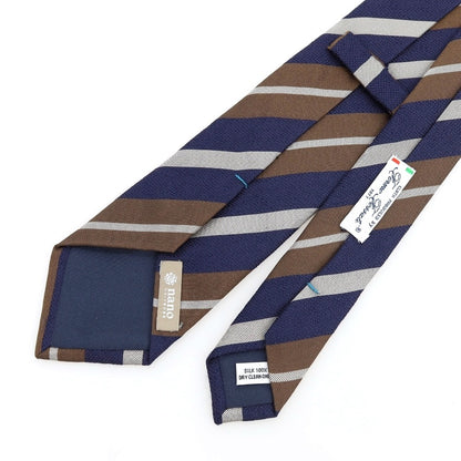 [Used] Nano Universe Striped Tri-Fold Silk Tie Navy x Brown [Condition Rank B] [Men&