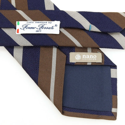 [Used] Nano Universe Striped Tri-Fold Silk Tie Navy x Brown [Condition Rank B] [Men&