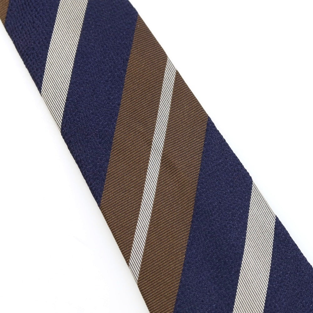 [Used] Nano Universe Striped Tri-Fold Silk Tie Navy x Brown [Condition Rank B] [Men&