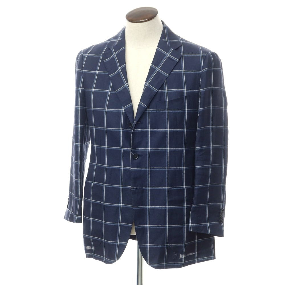 [Used] SOVEREIGN Linen Check Casual Jacket Navy [50] [Condition Rank B] [Men&