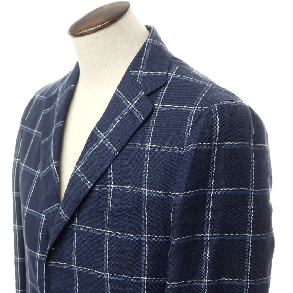 [Used] SOVEREIGN Linen Check Casual Jacket Navy [50] [Condition Rank B] [Men&