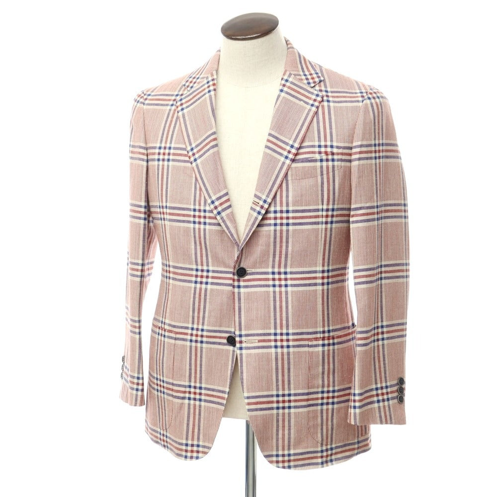 [Used] Artigianale wool silk linen check tailored jacket, red x off-white x light blue [50] [Condition rank A] [Men&