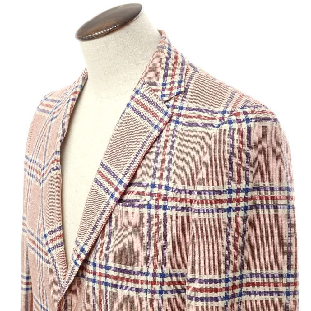 [Used] Artigianale wool silk linen check tailored jacket, red x off-white x light blue [50] [Condition rank A] [Men&