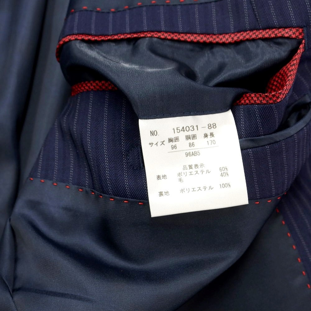 [Used] KANSAI YAMAMOTO Polyester wool striped 2 button suit, navy [96AB5] [Condition rank B] [Men&