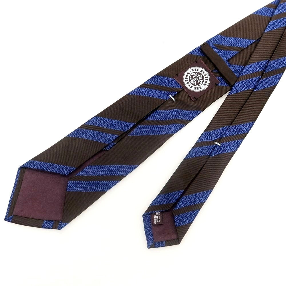 [Used] TIE STATION Striped Quattro Pieghe Silk Necktie Brown x Blue [Condition Rank B] [Men&