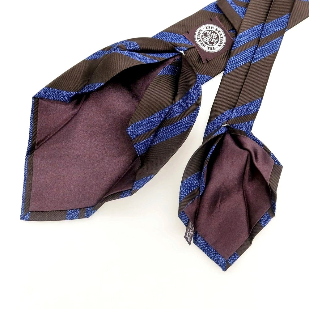 [Used] TIE STATION Striped Quattro Pieghe Silk Necktie Brown x Blue [Condition Rank B] [Men&