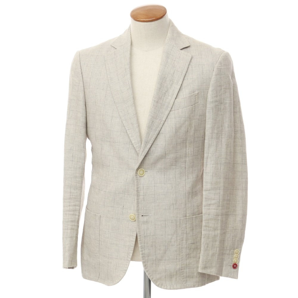 [Used] Pal Zileri Linen Check 2B Casual Jacket Ivory x Taupe x Charcoal [48] [Condition Rank D] [Men&