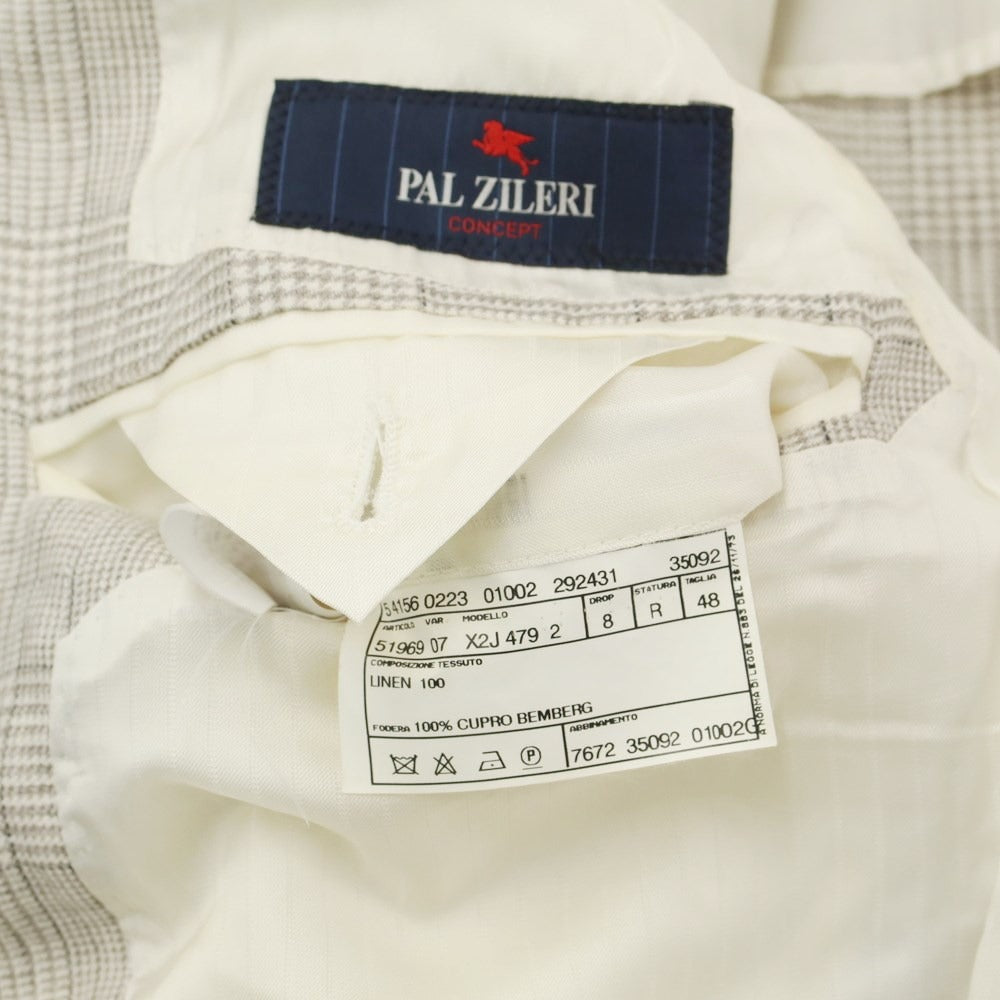 [Used] Pal Zileri Linen Check 2B Casual Jacket Ivory x Taupe x Charcoal [48] [Condition Rank D] [Men&