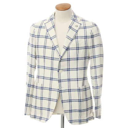 [Used] TAGLIATORE Linen Cotton Check 2B Casual Jacket White x Navy x Blue [46] [Condition Rank B] [Men&