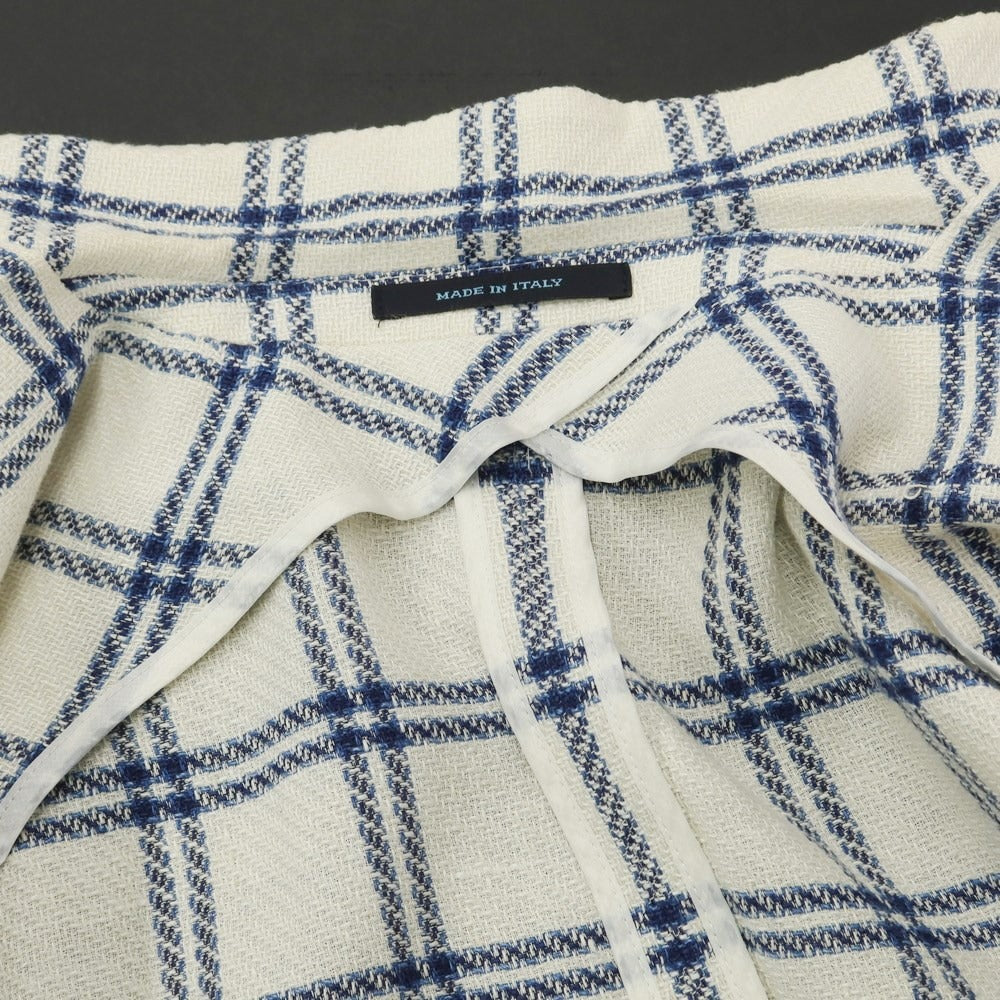 [Used] TAGLIATORE Linen Cotton Check 2B Casual Jacket White x Navy x Blue [46] [Condition Rank B] [Men&