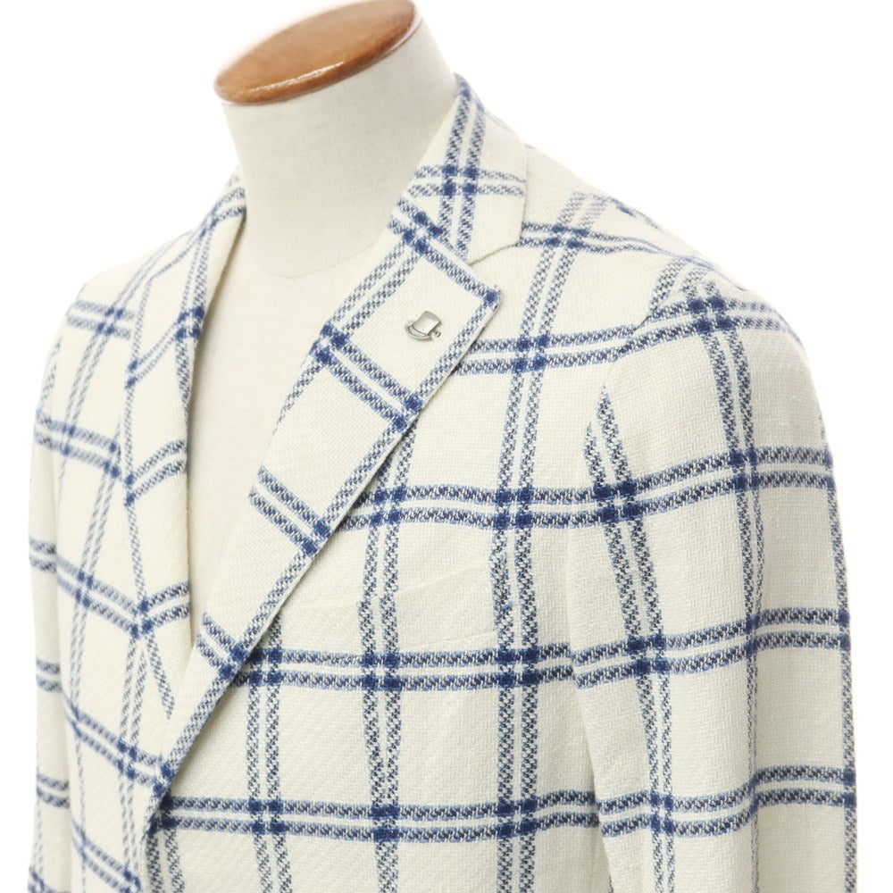 [Used] TAGLIATORE Linen Cotton Check 2B Casual Jacket White x Navy x Blue [46] [Condition Rank B] [Men&