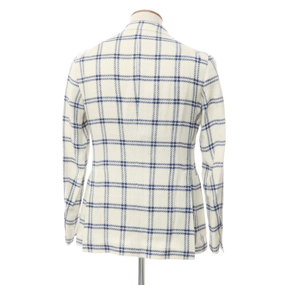 [Used] TAGLIATORE Linen Cotton Check 2B Casual Jacket White x Navy x Blue [46] [Condition Rank B] [Men&