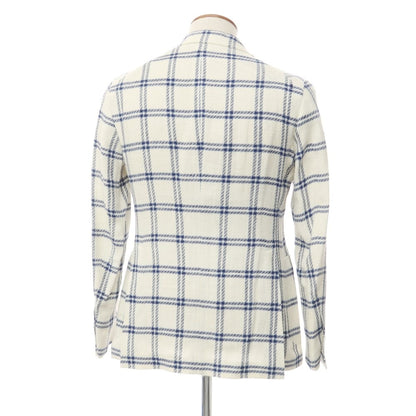 [Used] TAGLIATORE Linen Cotton Check 2B Casual Jacket White x Navy x Blue [46] [Condition Rank B] [Men&