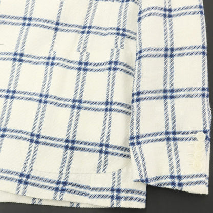 [Used] TAGLIATORE Linen Cotton Check 2B Casual Jacket White x Navy x Blue [46] [Condition Rank B] [Men&