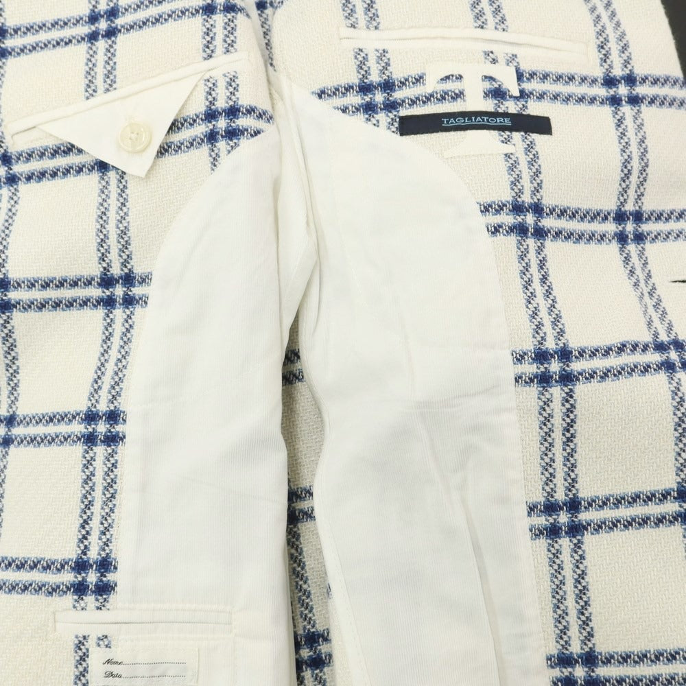 [Used] TAGLIATORE Linen Cotton Check 2B Casual Jacket White x Navy x Blue [46] [Condition Rank B] [Men&