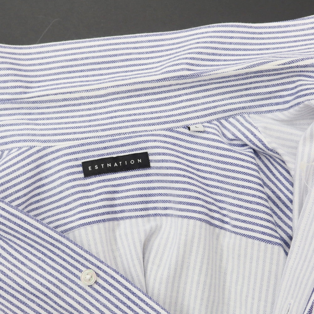 [Used] ESTNATION Cotton polyester cut and sewn striped short sleeve shirt White x Navy [L] [Condition rank C] [Men&