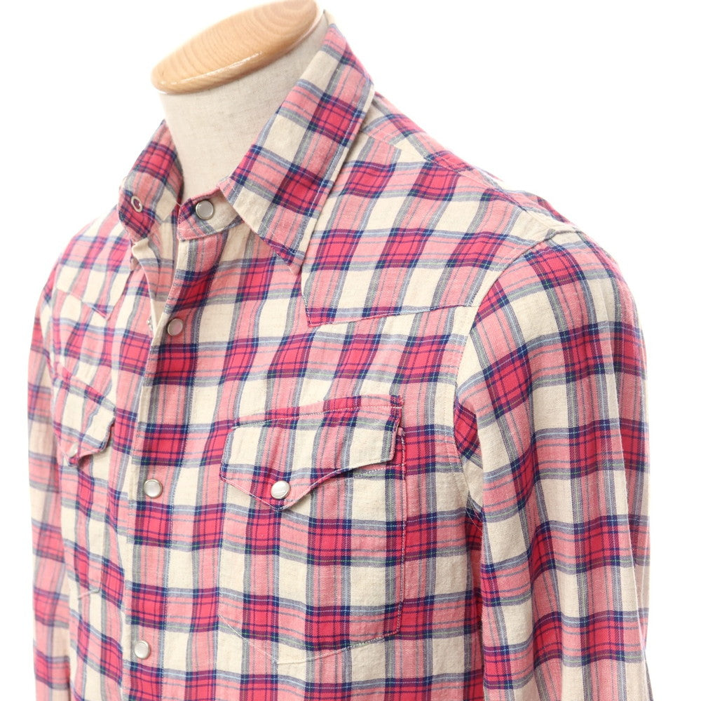 [Used] GUY ROVER Cotton Linen Check Shirt Beige x Pink x Navy [S] [Condition Rank C] [Men&