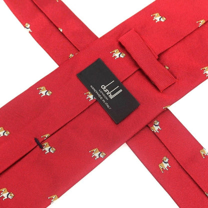 [Used] Dunhill Bulldog Pattern Tri-Fold Silk Tie Red [Condition Rank B] [Men&