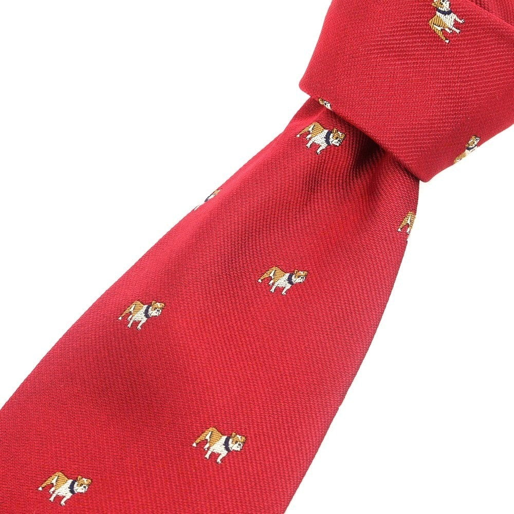 [Used] Dunhill Bulldog Pattern Tri-Fold Silk Tie Red [Condition Rank B] [Men&