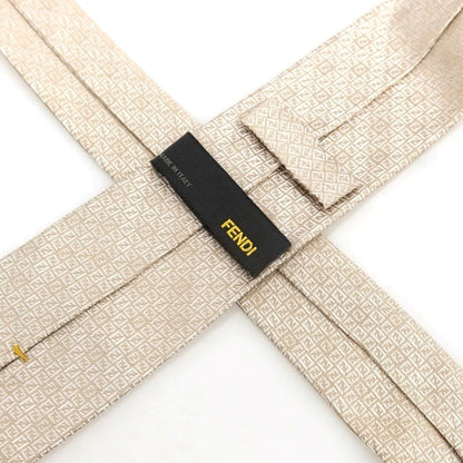 [Used] Fendi FF logo tri-fold silk tie, narrow tie, beige [Condition: B] [Men&