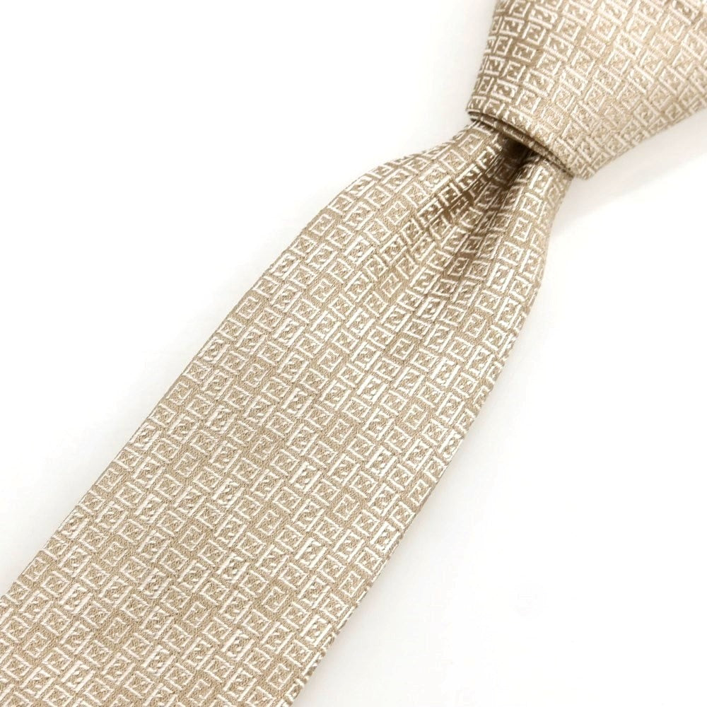 [Used] Fendi FF logo tri-fold silk tie, narrow tie, beige [Condition: B] [Men&