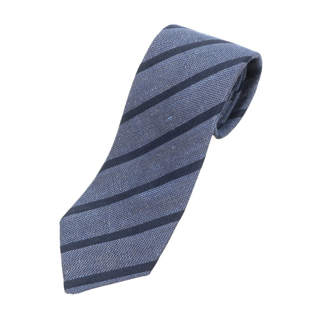 [Used] Stefano Bigi Linen Silk Striped Tie Navy [Condition Rank B] [Men&