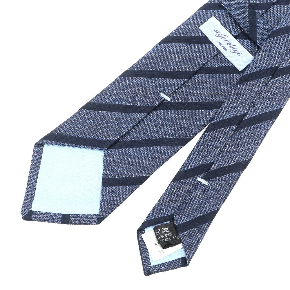 [Used] Stefano Bigi Linen Silk Striped Tie Navy [Condition Rank B] [Men&