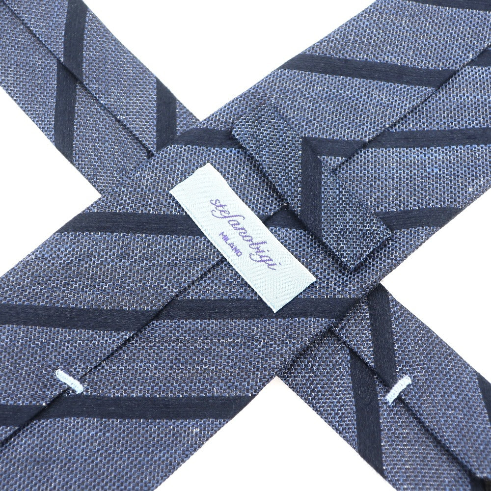 [Used] Stefano Bigi Linen Silk Striped Tie Navy [Condition Rank B] [Men&