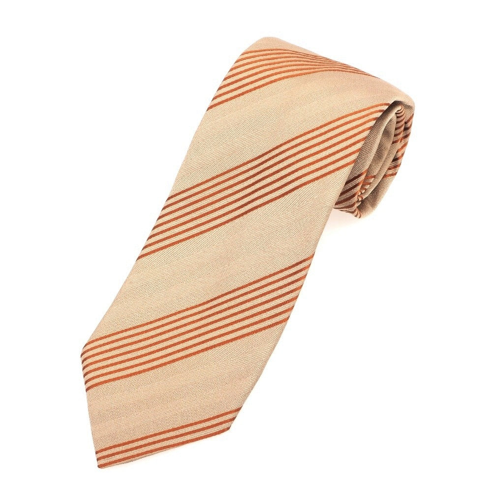 【中古】タイユアタイ TIE YOUR TIE シルク ストライプ柄ネクタイ ベージュxダークオレンジ【 状態ランクB 】【 メンズ 】