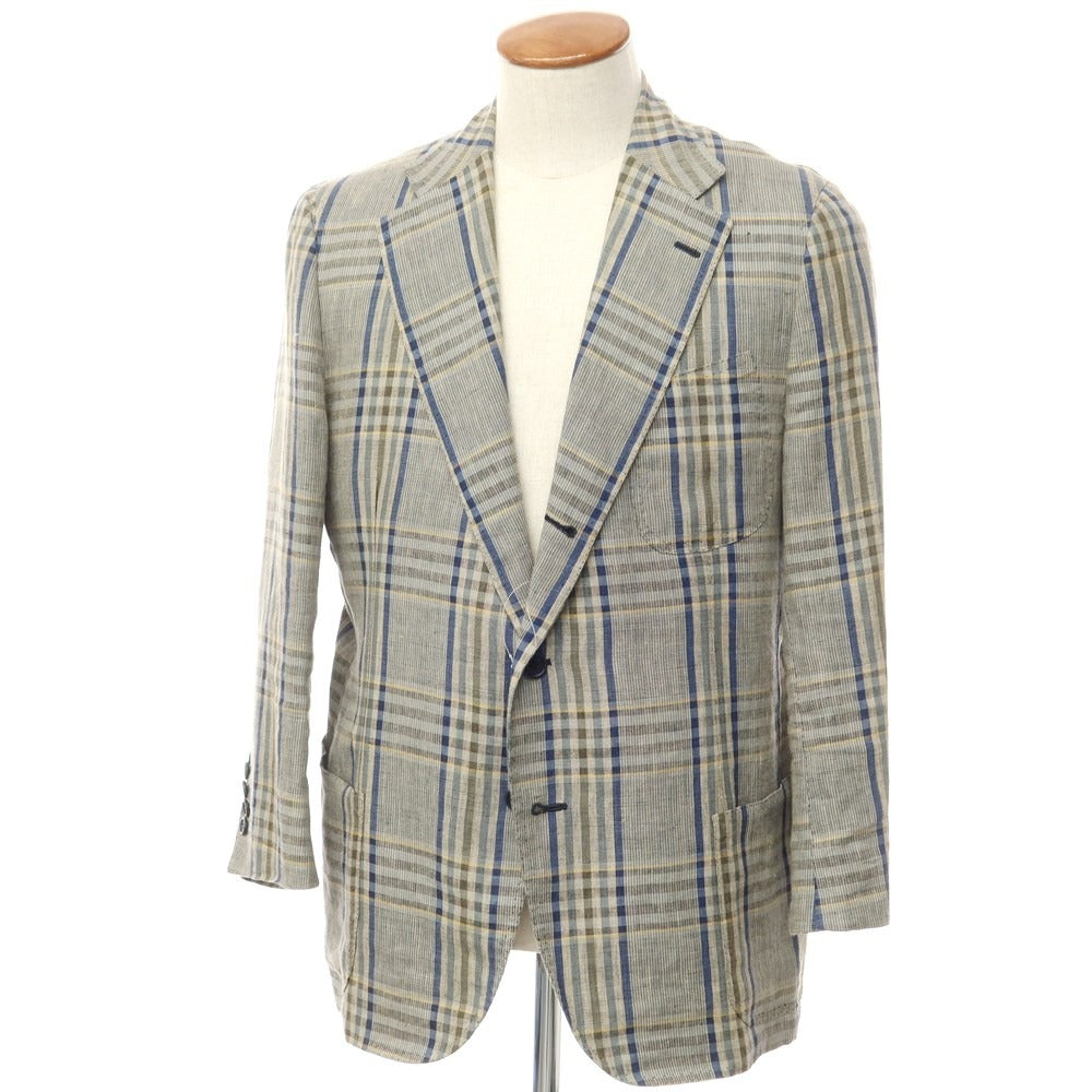 [Used] SARTORIA LEONARDI Linen Check Casual Jacket Beige x Green Gray [50] [Condition Rank C] [Men&