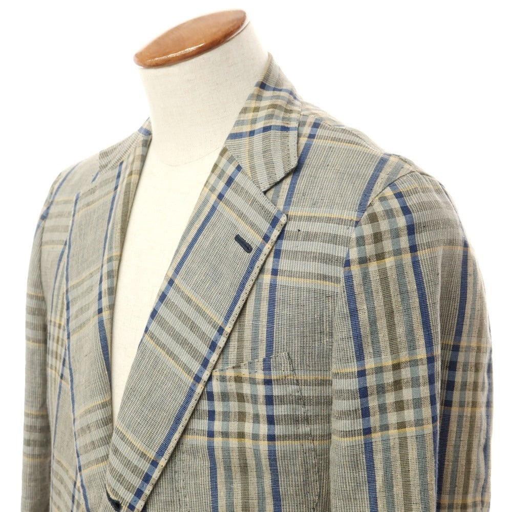 [Used] SARTORIA LEONARDI Linen Check Casual Jacket Beige x Green Gray [50] [Condition Rank C] [Men&