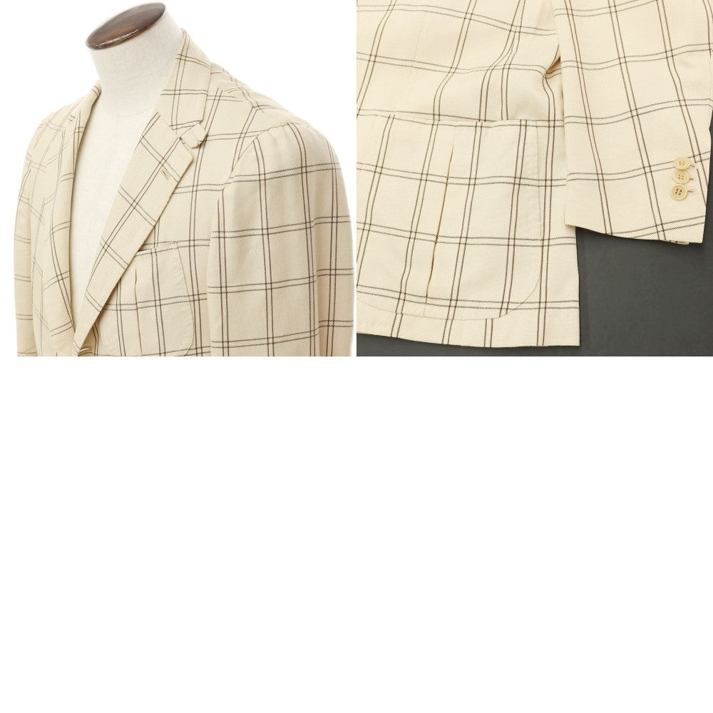 [Used] La vera Sartoria Napoletana Linen Silk Check Tailored Jacket Beige x Dark Brown [48] [Condition Rank C] [Men&