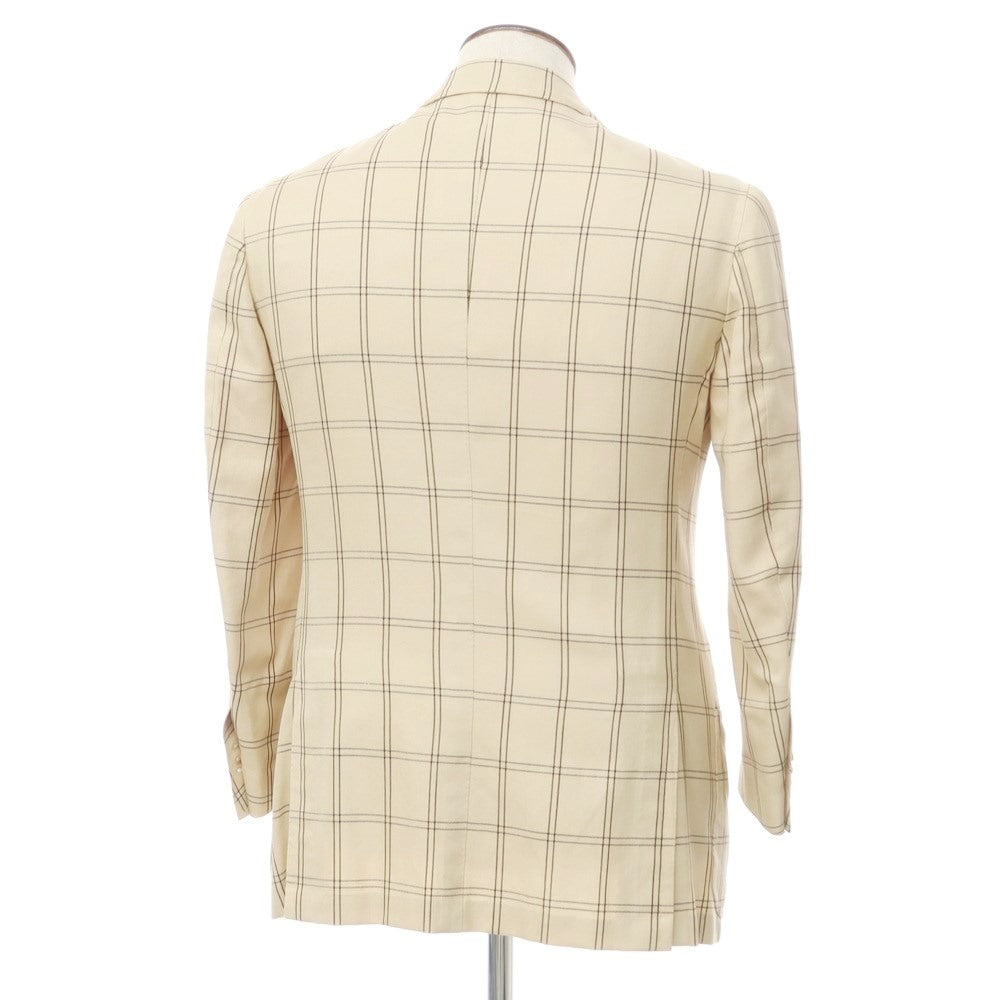 [Used] La vera Sartoria Napoletana Linen Silk Check Tailored Jacket Beige x Dark Brown [48] [Condition Rank C] [Men&