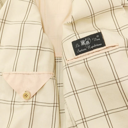 [Used] La vera Sartoria Napoletana Linen Silk Check Tailored Jacket Beige x Dark Brown [48] [Condition Rank C] [Men&