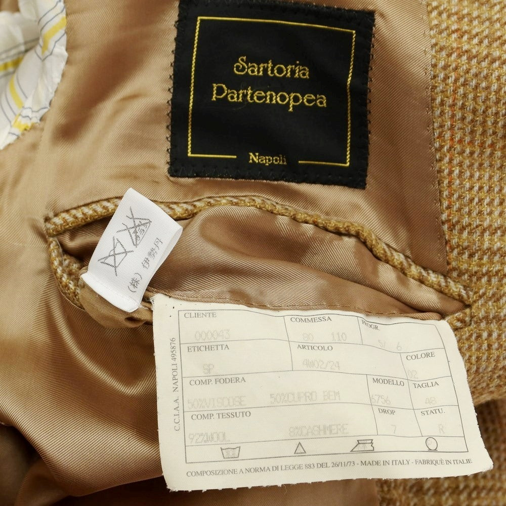 【中古】サルトリア パルテノペア Sartoria Partenopea ウールカシミヤ チェック テーラードジャケット ベージュxブラウン【サイズ48】【BRW】【A/W】【状態ランクB】【メンズ】