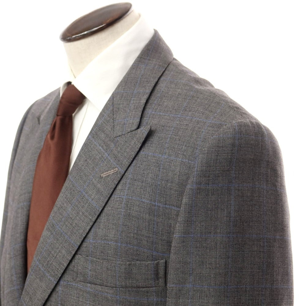 【中古】ファーラン ＆ ハーヴィー FALLAN &amp; HARVEY ウール系 チェック セットアップ 2つボタンスーツ グレーxブルー【 表記なし（XL位）/94 】【 状態ランクD 】【 メンズ 】 [EPD]