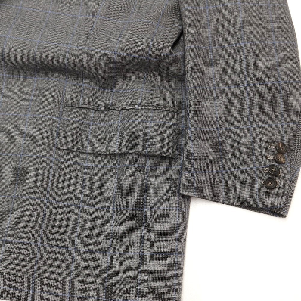 【中古】ファーラン ＆ ハーヴィー FALLAN &amp; HARVEY ウール系 チェック セットアップ 2つボタンスーツ グレーxブルー【 表記なし（XL位）/94 】【 状態ランクD 】【 メンズ 】 [EPD]