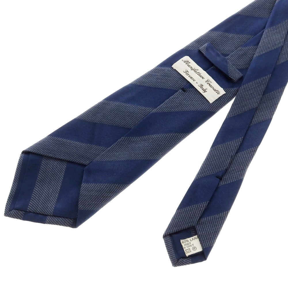 [Used] Manifatture Cravatte Quattro Pieghe Silk Wool Striped Tie Navy [Size -] [NVY] [A/W] [Condition Rank C] [Men&