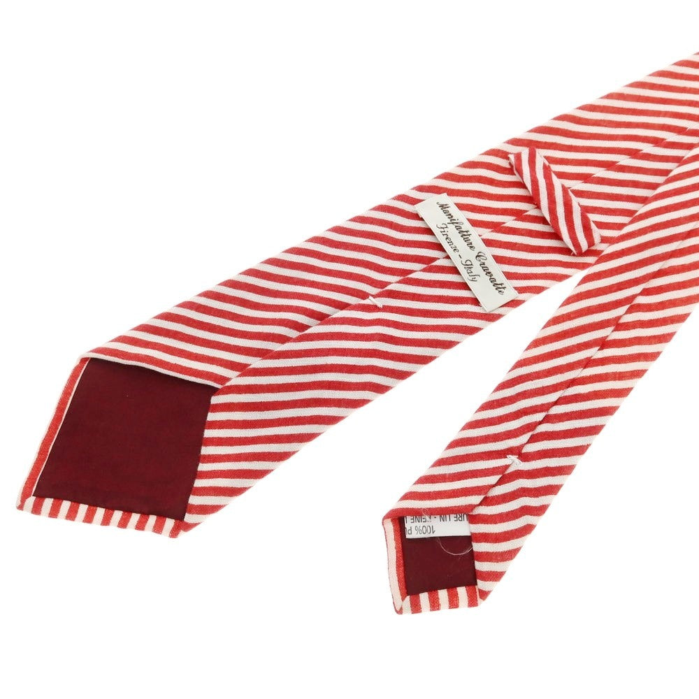 [Used] Manifatture Cravatte 3-fold linen striped tie, red x white [Size -] [RED] [S/S] [Condition Rank B] ​​[Men&