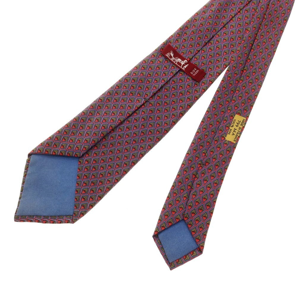 [Used] Hermes HERMES 3-fold silk all-over print tie, pink x blue [Size -] [PNK] [S/S/A/W] [Condition Rank B] ​​[Men&