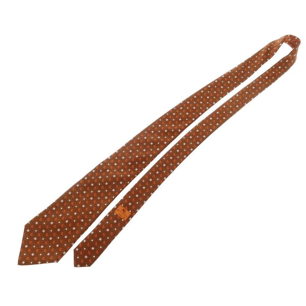 【中古】エトロ ETRO シルク 小紋柄ネクタイ ブラウンxオレンジ【 状態ランクB 】【 メンズ 】 [DPD]