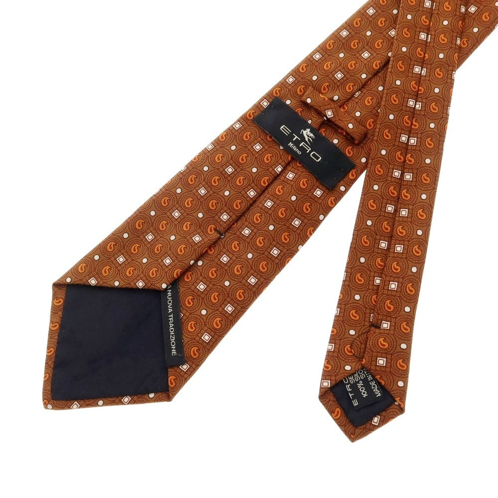 【中古】エトロ ETRO シルク 小紋柄ネクタイ ブラウンxオレンジ【 状態ランクB 】【 メンズ 】 [DPD]