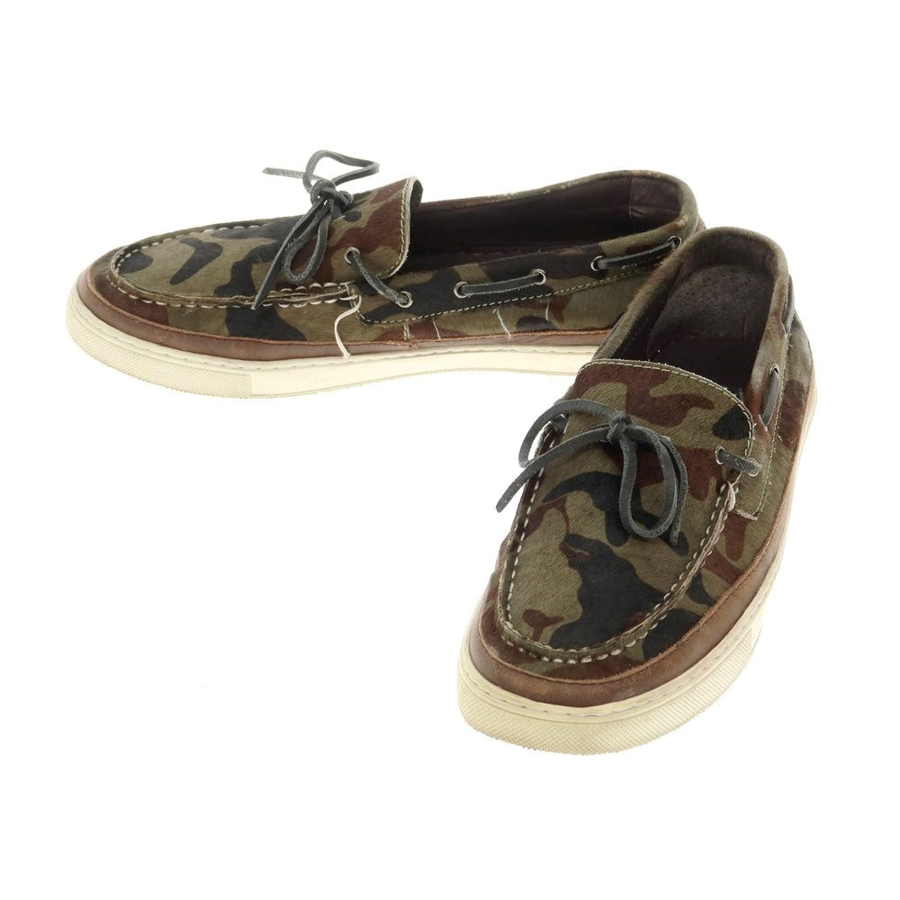 [Used] Saks Fifth Avenue camouflage pattern pony-skin sneakers, olive [10.5] [Condition: C] [Men&