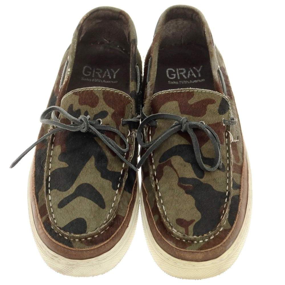 [Used] Saks Fifth Avenue camouflage pattern pony-skin sneakers, olive [10.5] [Condition: C] [Men&