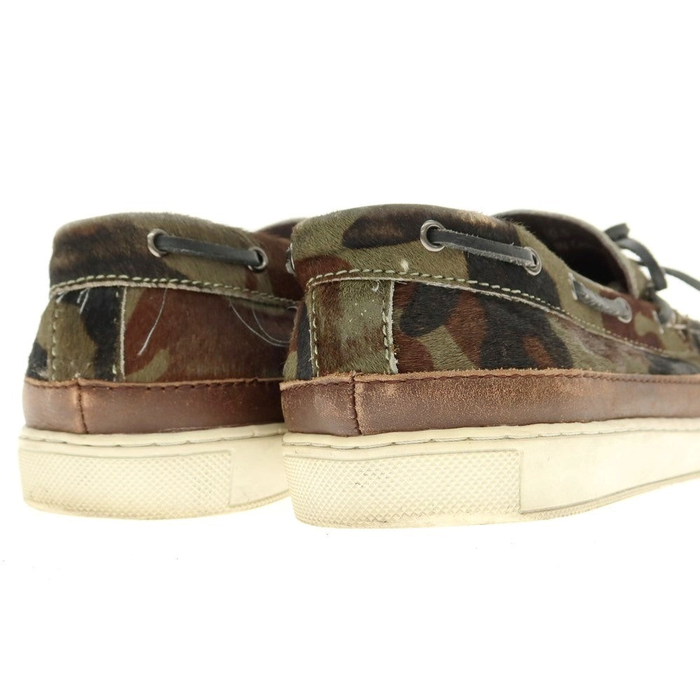 [Used] Saks Fifth Avenue camouflage pattern pony-skin sneakers, olive [10.5] [Condition: C] [Men&