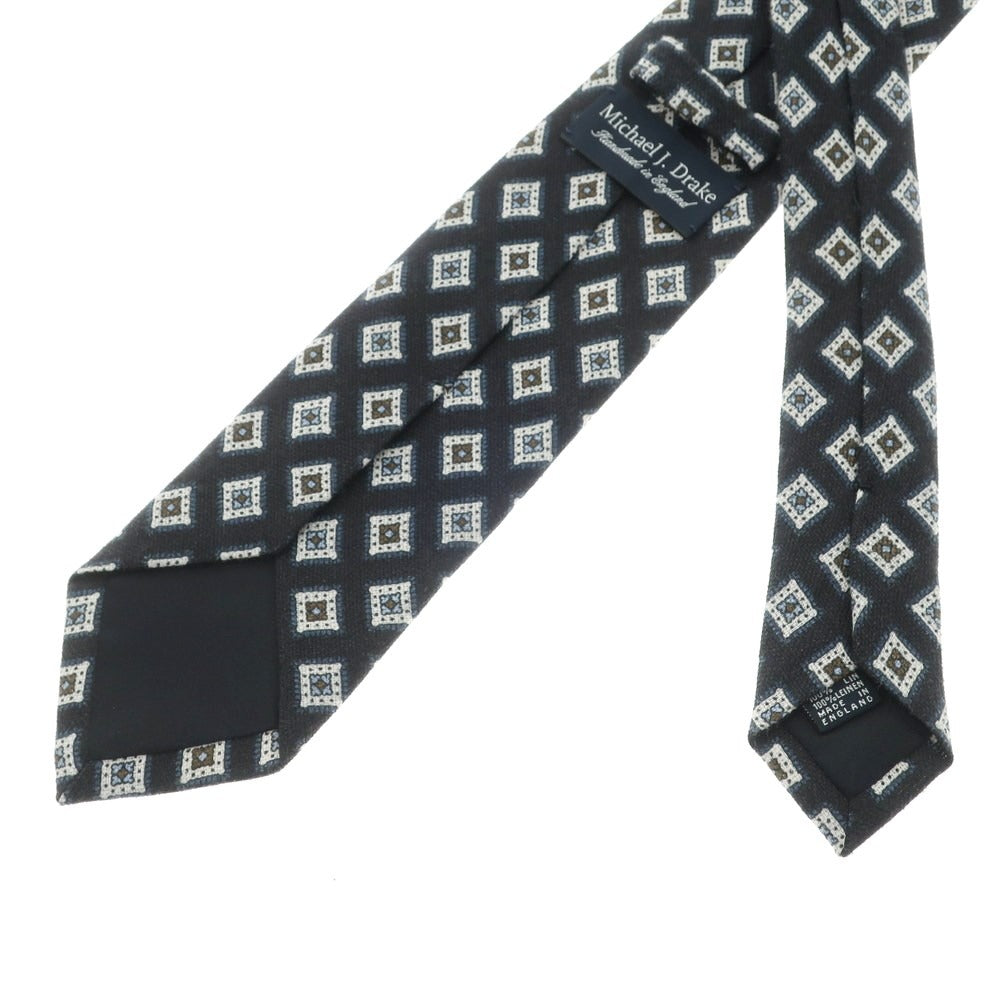 [Used] Michael J. Drake 3-fold linen small pattern tie, black x white [BLK] [S/S] [Condition rank B] ​​[Men&