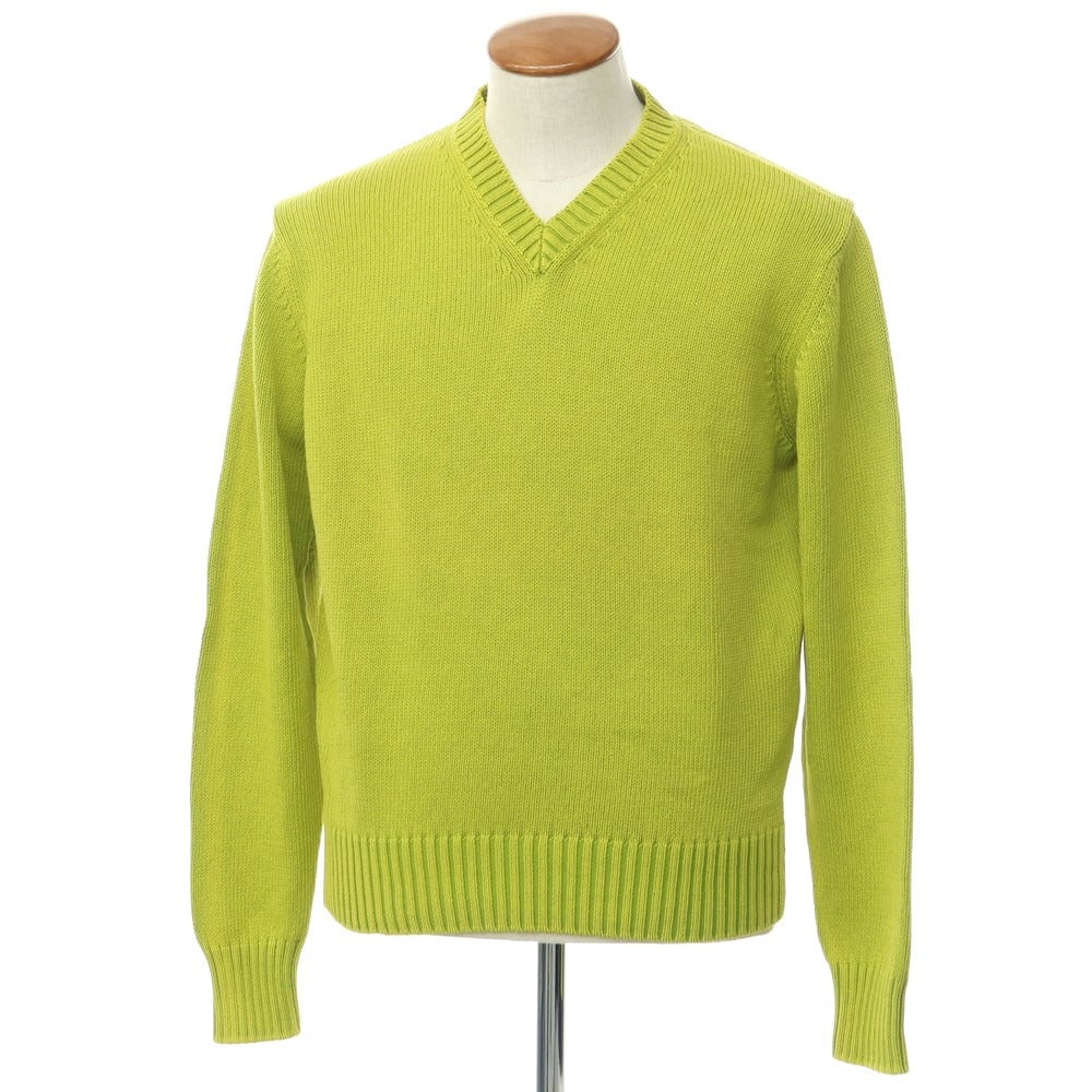 [Used] CRUCIANI mid-gauge cotton V-neck knit, yellow x light green [48] [Condition rank D] [Men&