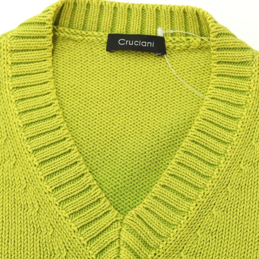 [Used] CRUCIANI mid-gauge cotton V-neck knit, yellow x light green [48] [Condition rank D] [Men&